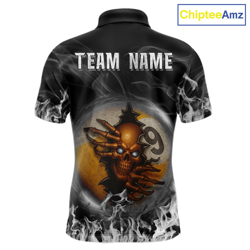 Funny Skull Billiard 8 Ball & 9 Ball Pool Shirt Custom Grey Flaming Billiard Team Jersey