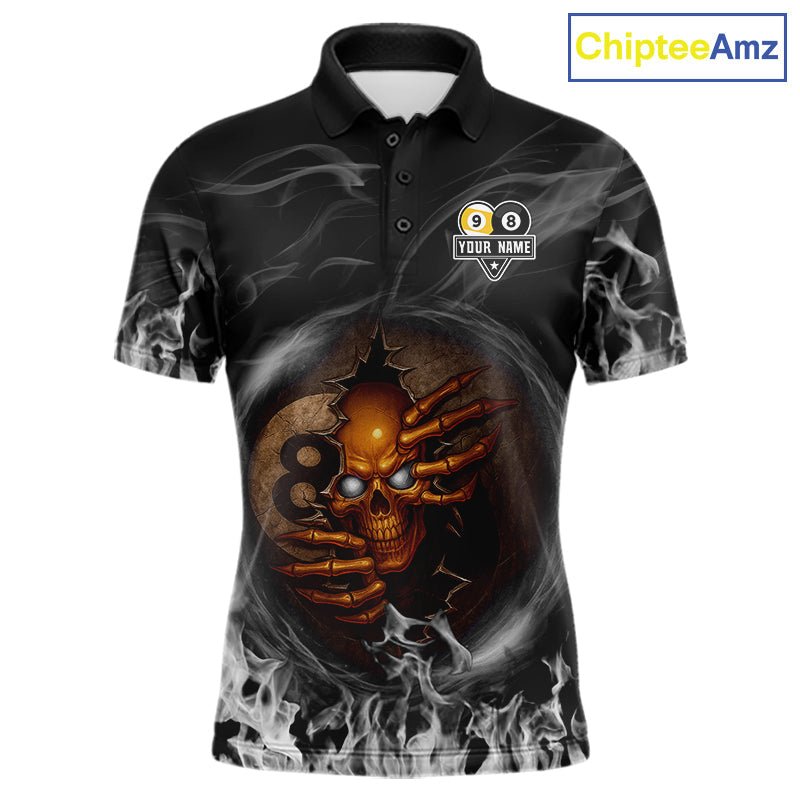 Funny Skull Billiard 8 Ball & 9 Ball Pool Shirt Custom Grey Flaming Billiard Team Jersey
