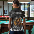Funny Skull Billiard 8 Ball & 9 Ball Pool Shirt Custom Grey Flaming Billiard Team Jersey