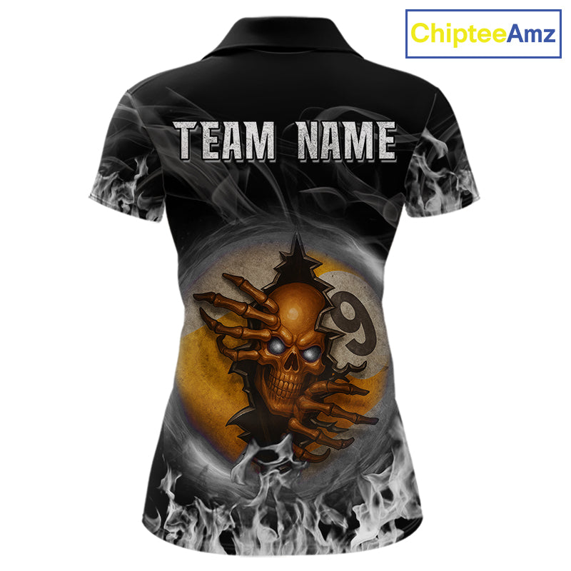 Funny Skull Billiard 8 Ball & 9 Ball Pool Shirt Custom Grey Flaming Billiard Team Jersey