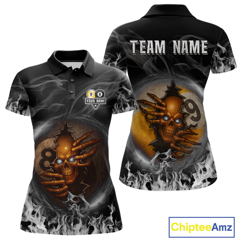 Funny Skull Billiard 8 Ball & 9 Ball Pool Shirt Custom Grey Flaming Billiard Team Jersey