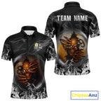 Funny Skull Billiard 8 Ball & 9 Ball Pool Shirt Custom Grey Flaming Billiard Team Jersey