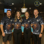 Funny Skull Billiard 8 Ball & 9 Ball Pool Shirt Custom Grey Flaming Billiard Team Jersey