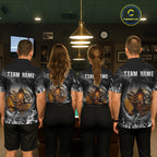 Funny Skull Billiard 8 Ball & 9 Ball Pool Shirt Custom Grey Flaming Billiard Team Jersey