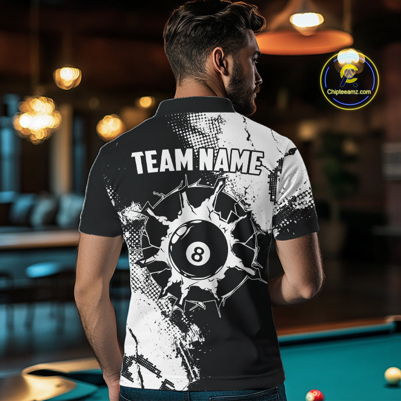 Black And White 8 Ball Billiard Jersey Custom Billiard Tournament Shirt, Pool Team Jersey