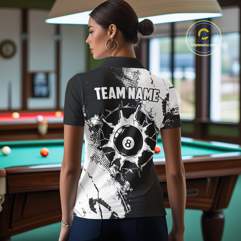 Black And White 8 Ball Billiard Jersey Custom Billiard Tournament Shirt, Pool Team Jersey