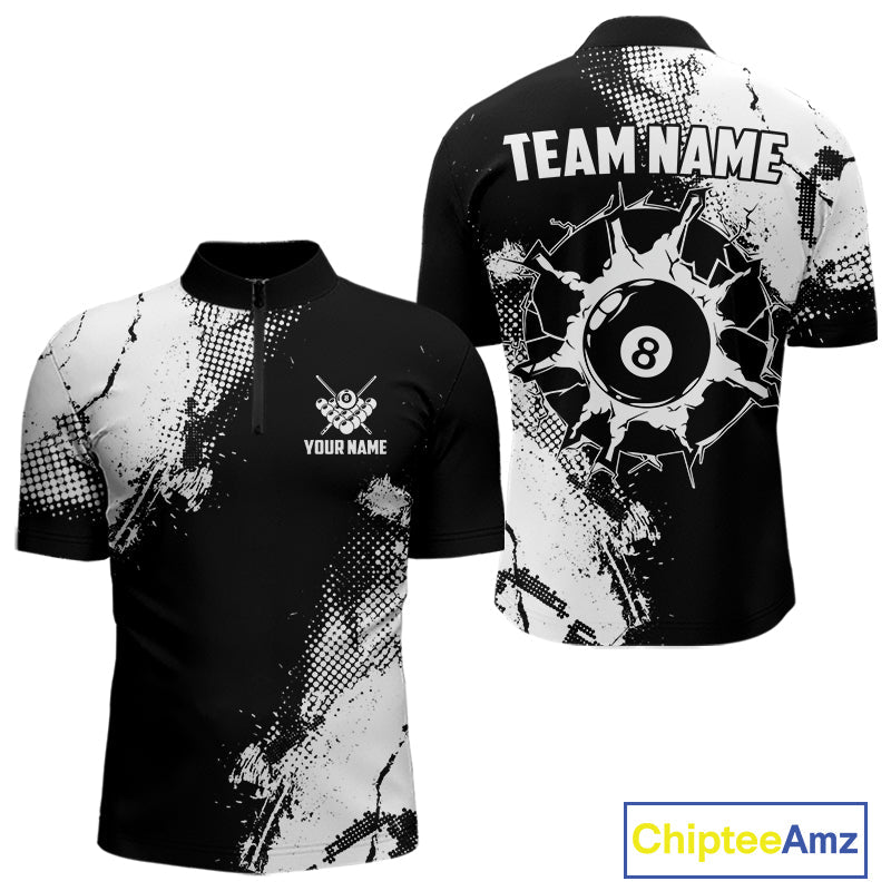Black And White 8 Ball Billiard Jersey Custom Billiard Tournament Shirt, Pool Team Jersey
