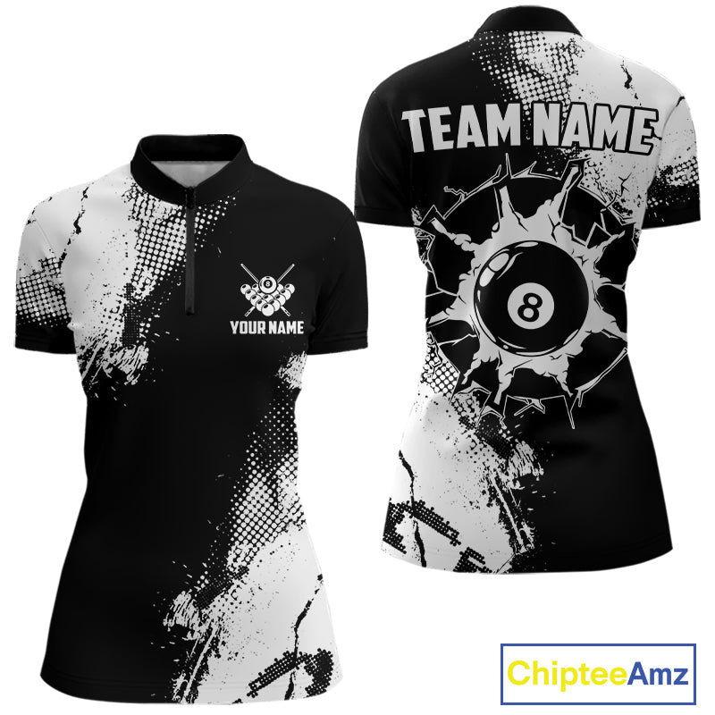 Black And White 8 Ball Billiard Jersey Custom Billiard Tournament Shirt, Pool Team Jersey