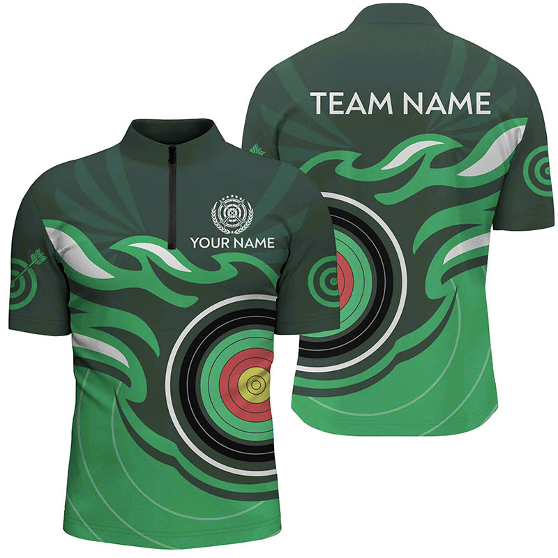 Personalized Green Archery Target Flame Polo & 1/4 Zip Shirts, Archery Shirts For Team Jerseys
