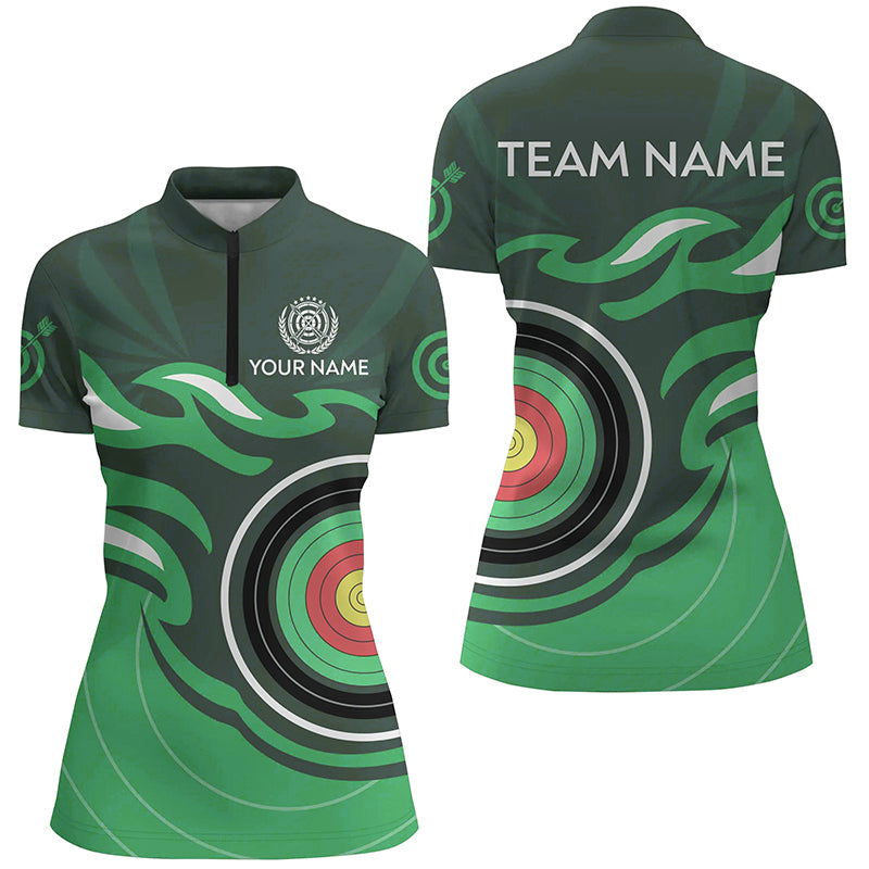 Personalized Green Archery Target Flame Polo & 1/4 Zip Shirts, Archery Shirts For Team Jerseys