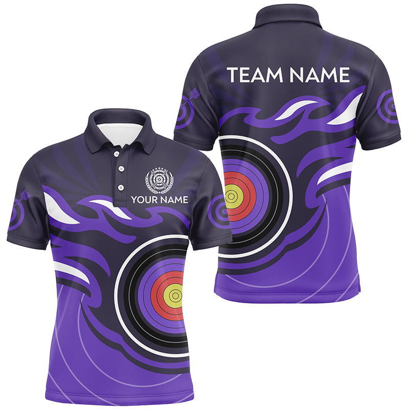Personalized Purple Archery Target Flame Polo & 1/4 Zip Shirts, Archery Shirts For Team Jerseys