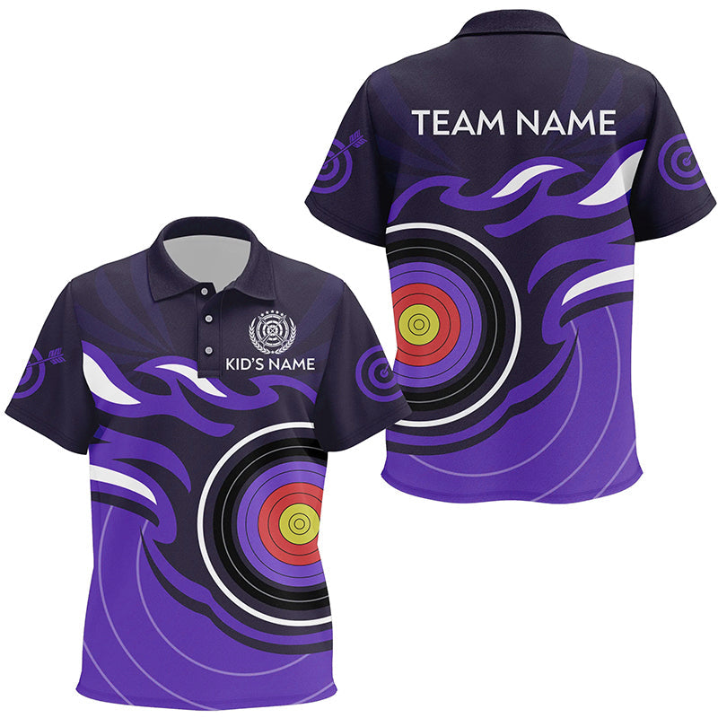 Personalized Purple Archery Target Flame Polo Shirts, Archery Shirts For Team Jerseys