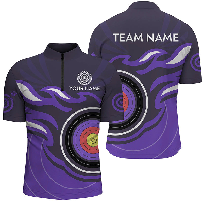Personalized Purple Archery Target Flame Polo & 1/4 Zip Shirts, Archery Shirts For Team Jerseys