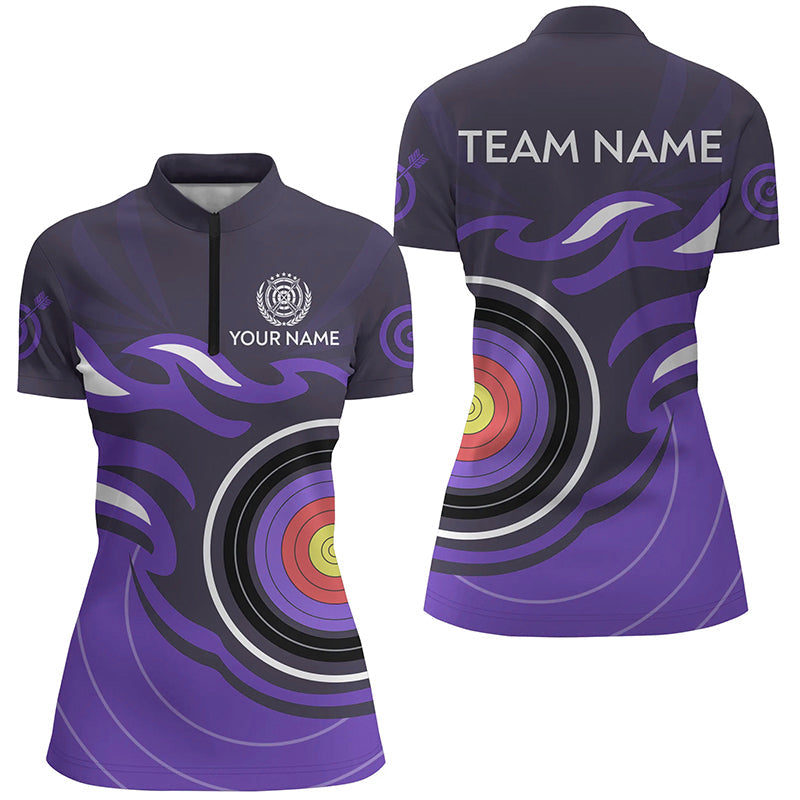 Personalized Purple Archery Target Flame Polo & 1/4 Zip Shirts, Archery Shirts For Team Jerseys