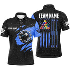 Customized Grunge American Flag 8 Ball Pool Billiard Polo Shirts, Pool Player Shirts