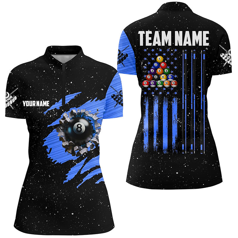 Customized Grunge American Flag 8 Ball Pool Quarter-Zip Shirt Pool Player Shirts