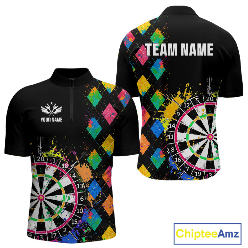 Custom Colorful Grunge Argyle Darts Shirt Custom Darts Team Jersey, Funny Darts Gifts