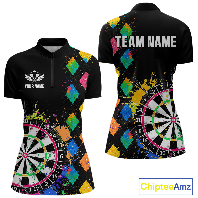 Custom Colorful Grunge Argyle Darts Shirt Custom Darts Team Jersey, Funny Darts Gifts
