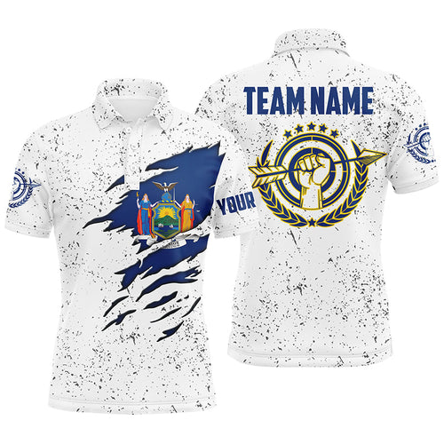 Personalized Grunge New York Archery Polo Shirts, Patriotic New York Flag Shirts For Archers