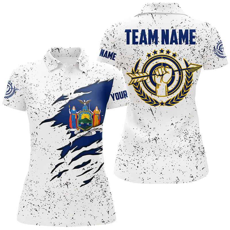 Personalized Grunge New York Archery Polo Shirts, Patriotic New York Flag Shirts For Archers