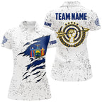 Personalized Grunge New York Archery Polo Shirts, Patriotic New York Flag Shirts For Archers