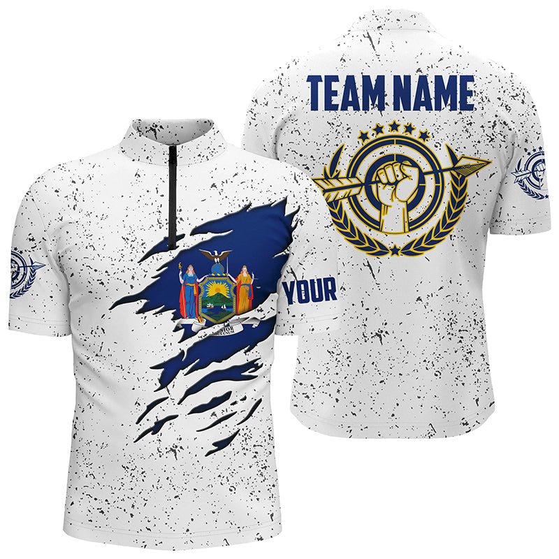 Grunge New York Archery Quarter-Zip Custom Patriotic New York Flag Shirts For Archers