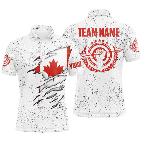 Personalized Grunge Canada Archery Polo Shirts, Patriotic Canadian Flag Shirts For Archers