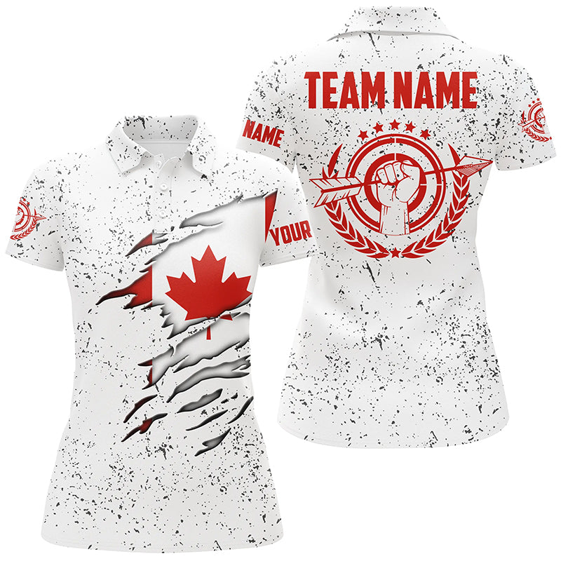 Personalized Grunge Canada Archery Polo Shirts, Patriotic Canadian Flag Shirts For Archers