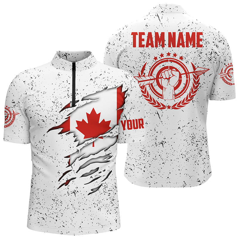 Grunge Canada Archery Quarter-Zip Custom Patriotic Canadian Flag Shirts For Archers