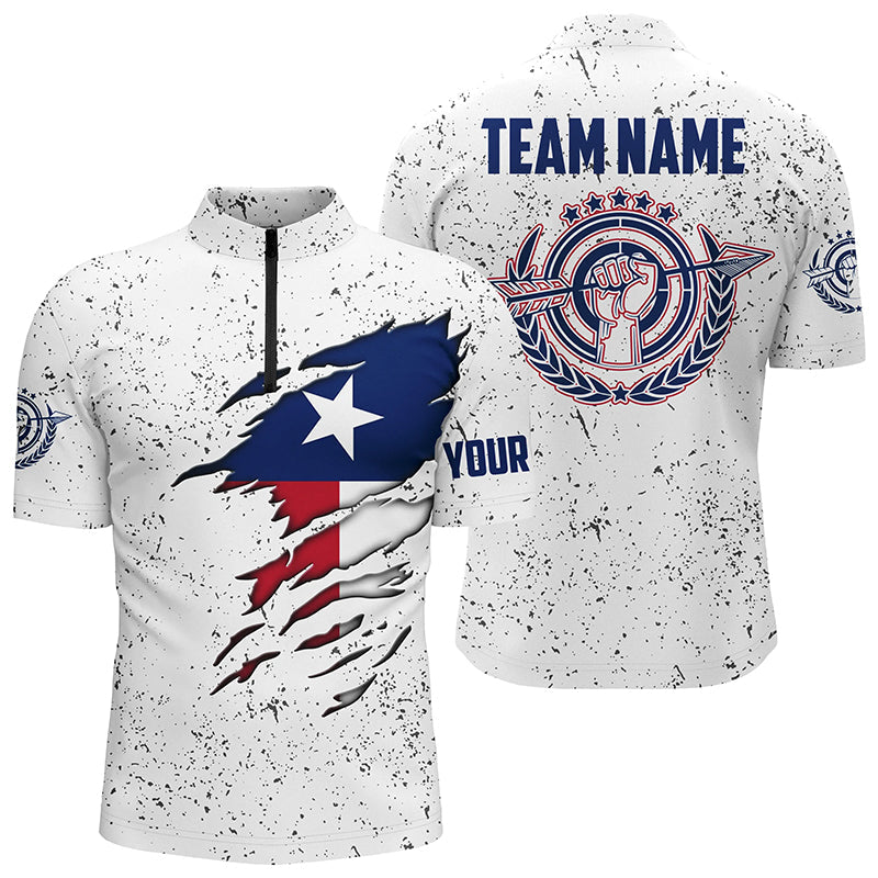 Grunge Texas Archery Quarter-Zip Shirts Custom Patriotic Texas Flag Shirts For Archer