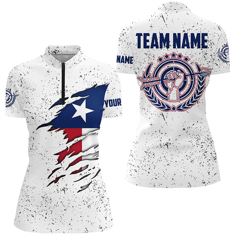 Grunge Texas Archery Quarter-Zip Shirts Custom Patriotic Texas Flag Shirts For Archer