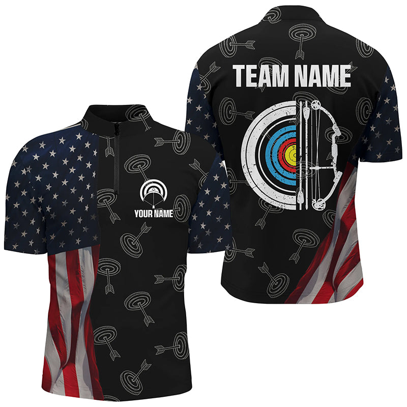 Personalized Retro US Flag Archery Shirts Custom Patriotic Archery Jersey For Archer
