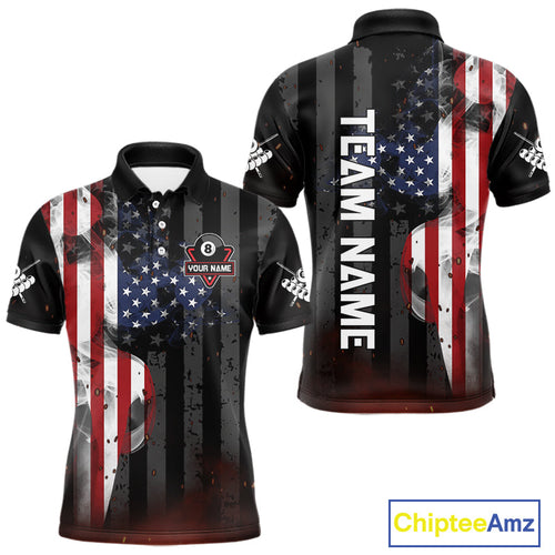 Personalized American Flag 8 Ball Billiard Shirt, Patriotic Pool Team Jersey Polo, 1/4 Zip