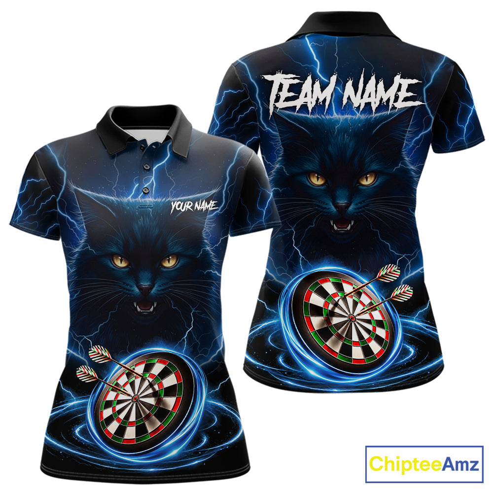 Blue Dartboard Thunder Lightning Cat Darts Shirt Custom Darts Team Jersey Polo & 1/4 Zip