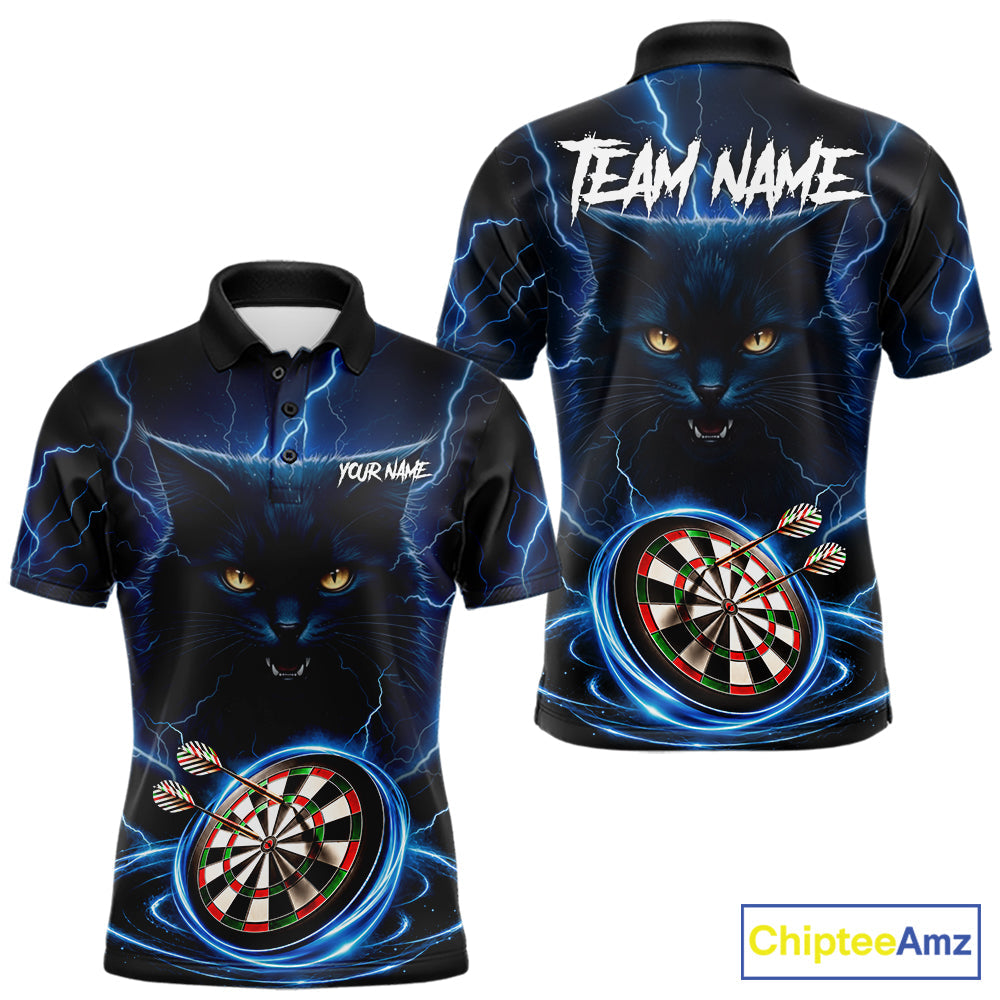 Blue Dartboard Thunder Lightning Cat Darts Shirt Custom Darts Team Jersey Polo & 1/4 Zip