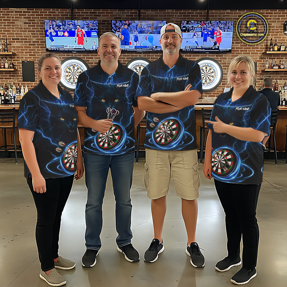 Blue Dartboard Thunder Lightning Cat Darts Shirt Custom Darts Team Jersey Polo & 1/4 Zip