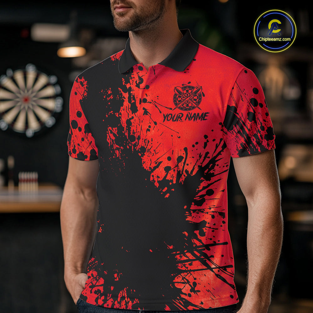Black And Red Grunge 's Darts Shirts Custom Darts League Team Jersey Polo & Quarter Zip