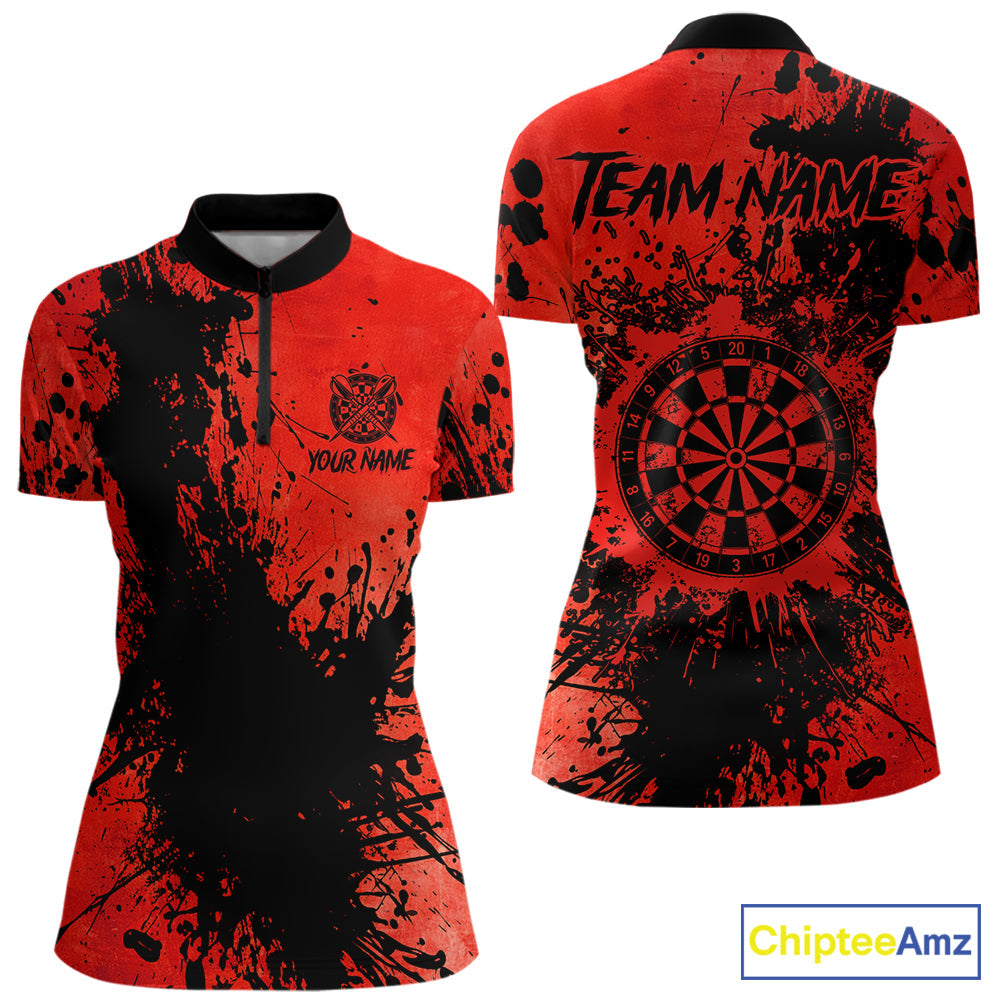 Black And Red Grunge 's Darts Shirts Custom Darts League Team Jersey Polo & Quarter Zip
