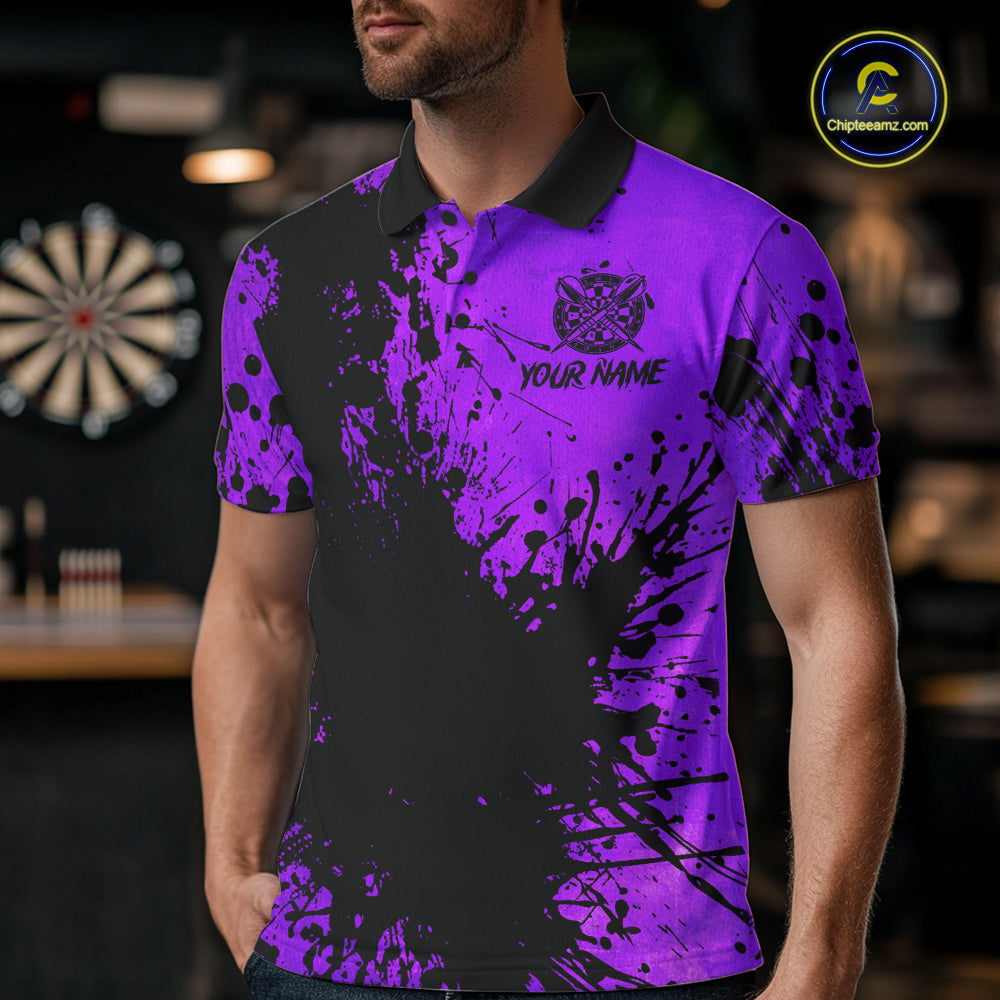 Black And Purple Grunge 's Darts Shirts Custom Darts League Team Jersey Polo & Quarter Zip