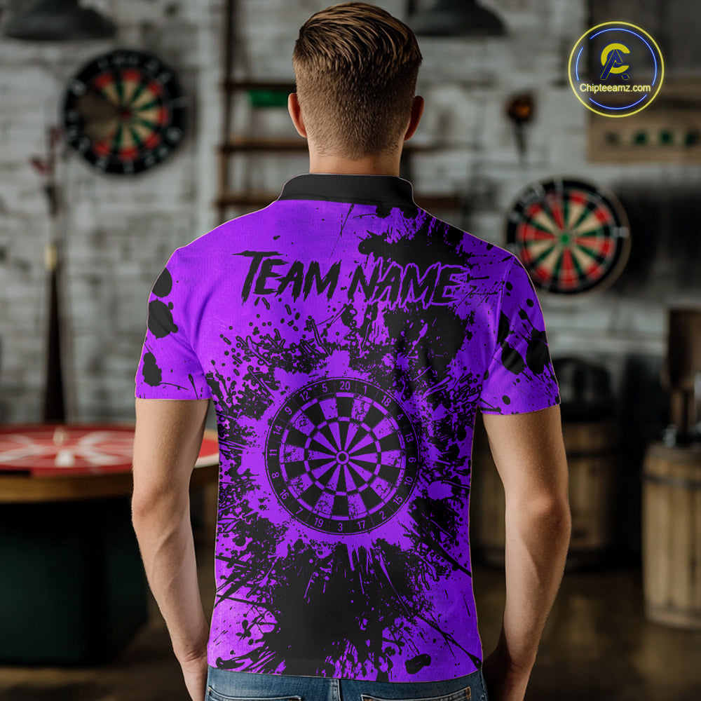 Black And Purple Grunge 's Darts Shirts Custom Darts League Team Jersey Polo & Quarter Zip
