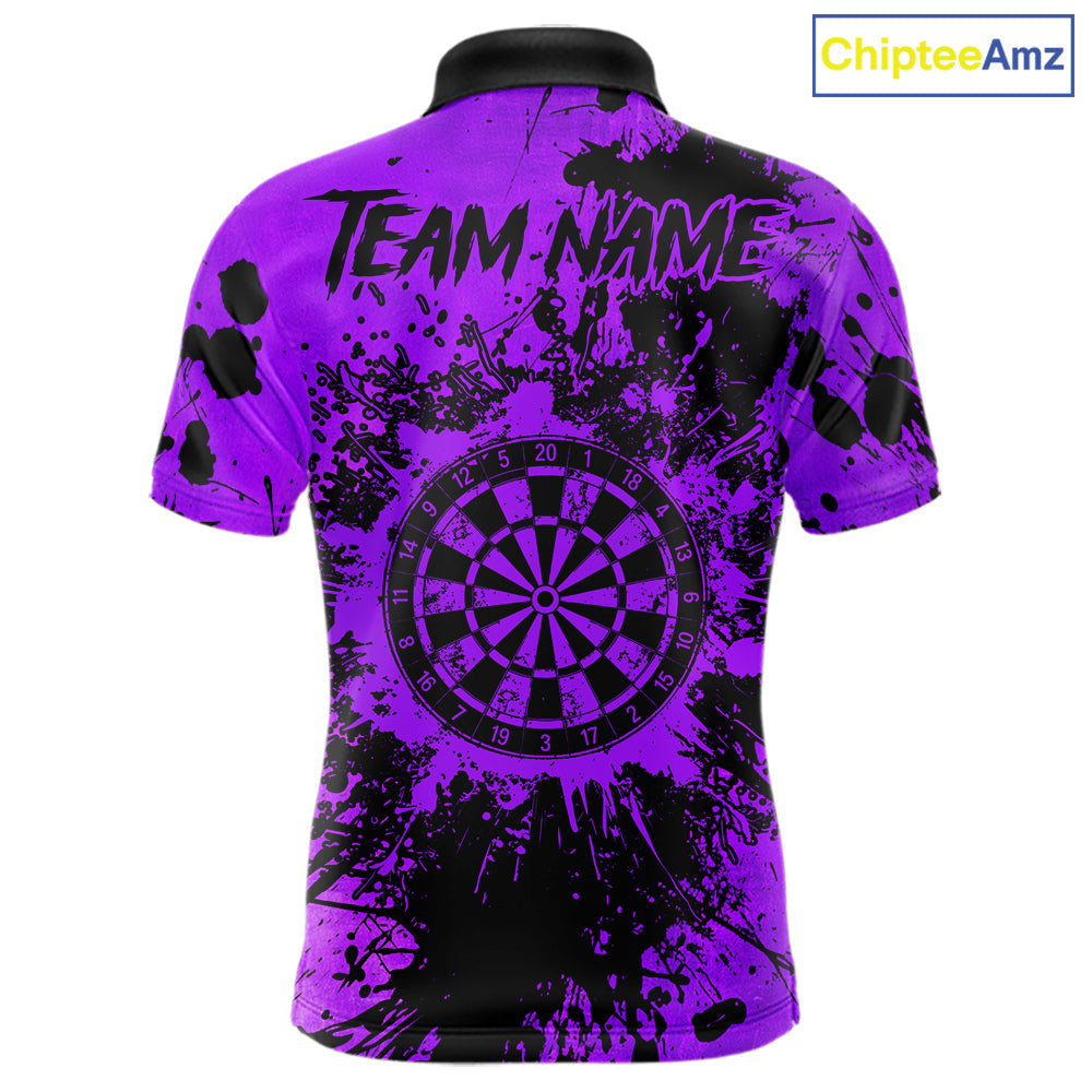 Black And Purple Grunge 's Darts Shirts Custom Darts League Team Jersey Polo & Quarter Zip