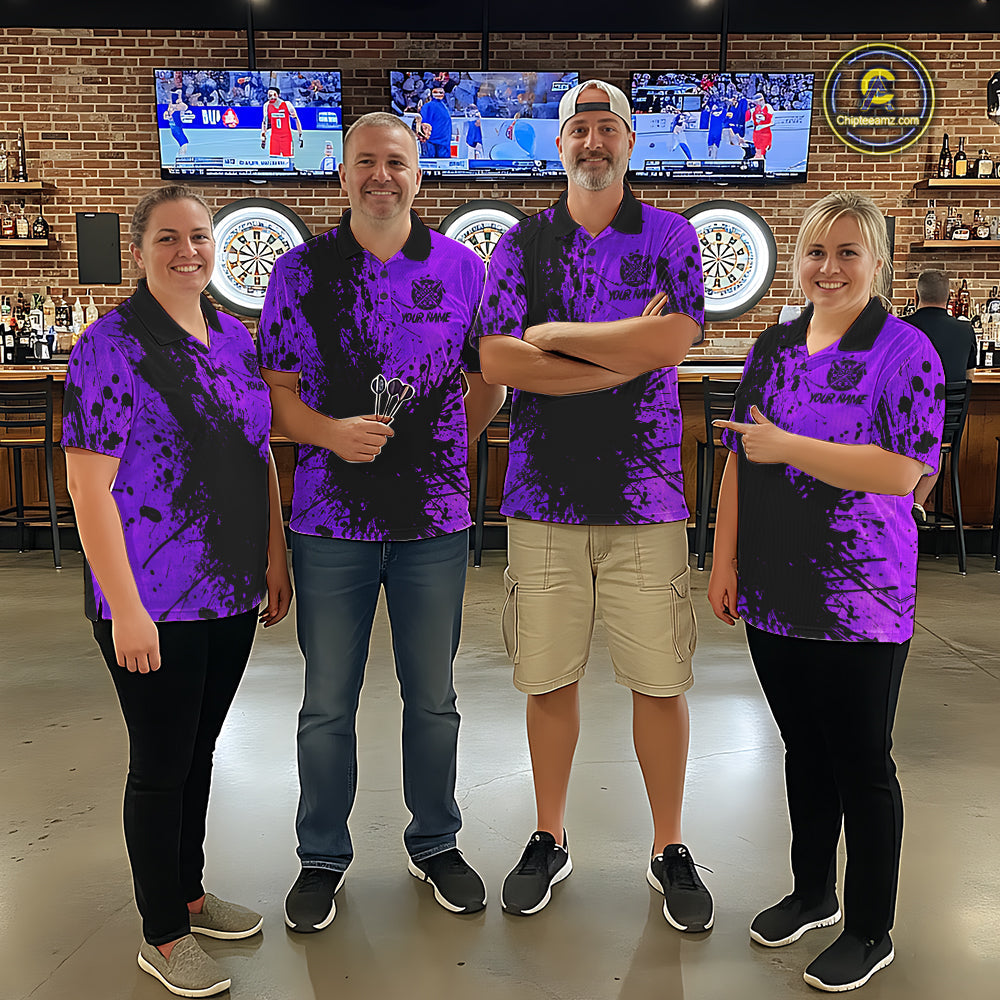 Black And Purple Grunge 's Darts Shirts Custom Darts League Team Jersey Polo & Quarter Zip
