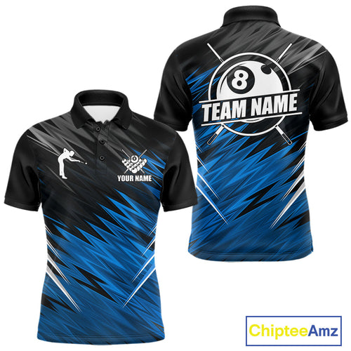 Black And Blue 8 Ball Billiard Pool Shirts Custom Billiard League Shirts, Pool Team Jersey