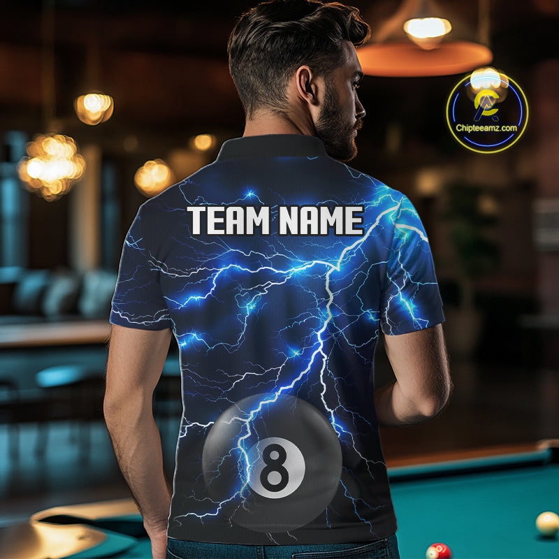 Blue 8 Ball Pool Lightning Thunder Billiard Jersey Custom Pool Team Shirts Polo & 1/4 Zip