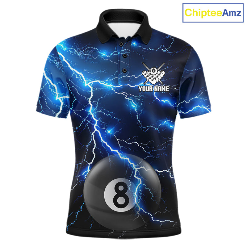 Blue 8 Ball Pool Lightning Thunder Billiard Jersey Custom Pool Team Shirts Polo & 1/4 Zip