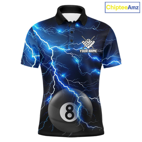 Blue 8 Ball Pool Lightning Thunder Billiard Jersey Custom Pool Team Shirts Polo & 1/4 Zip