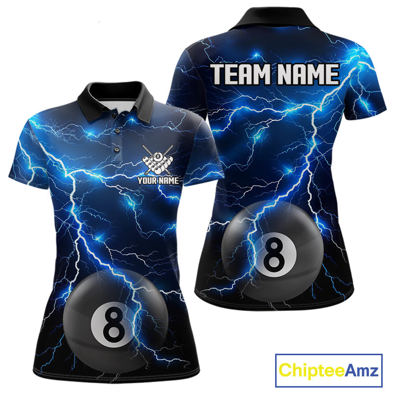 Blue 8 Ball Pool Lightning Thunder Billiard Jersey Custom Pool Team Shirts Polo & 1/4 Zip