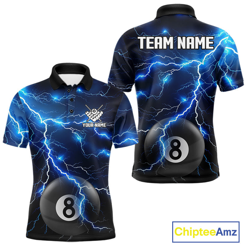 Blue 8 Ball Pool Lightning Thunder Billiard Jersey Custom Pool Team Shirts Polo & 1/4 Zip