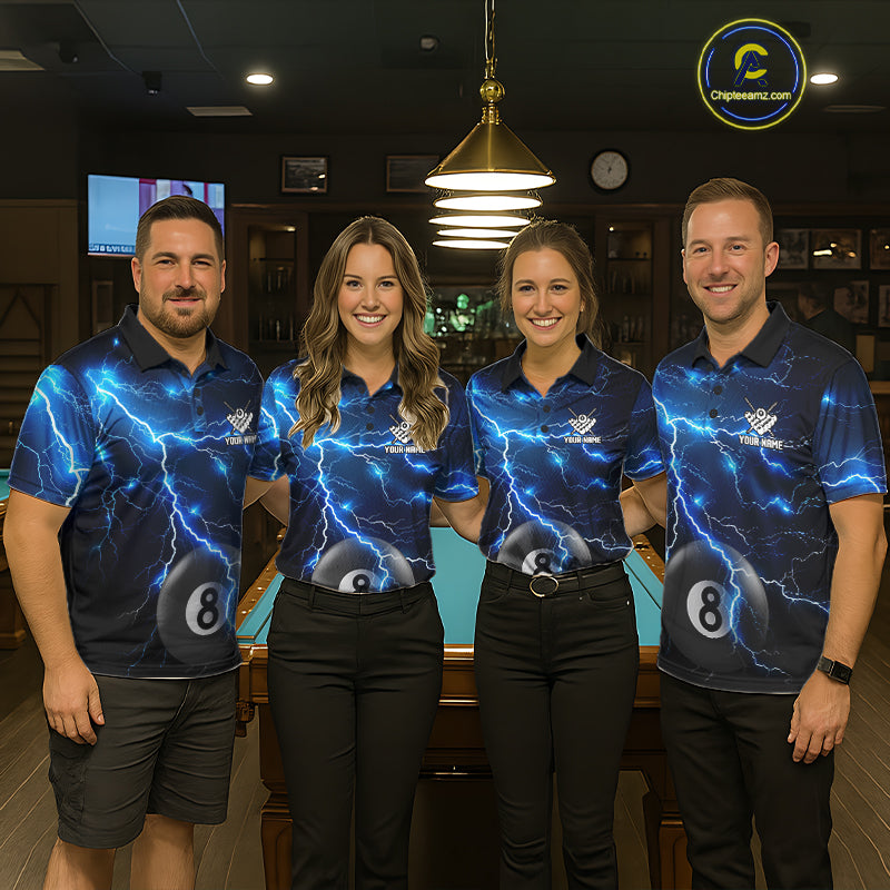 Blue 8 Ball Pool Lightning Thunder Billiard Jersey Custom Pool Team Shirts Polo & 1/4 Zip