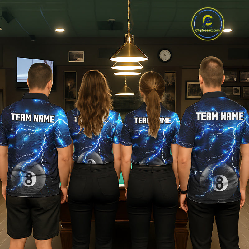Blue 8 Ball Pool Lightning Thunder Billiard Jersey Custom Pool Team Shirts Polo & 1/4 Zip